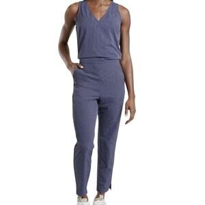 Athleta Overalls Sz 2 Brooklyn Textured Blue Jumpsuit Hiking Stretch Comfort
